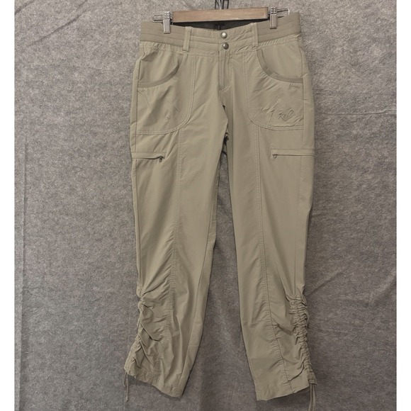 Kuhl Trekr Pants Womens Sz 6 Khaki Convertible Capri Ruched Cinch Hiking - Picture 1 of 10